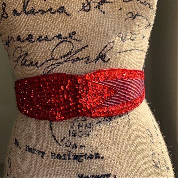 Sequin/Bugle Beaded silk belt VINTAGE 1983 PRICE FIRM - Picture 1 of 6